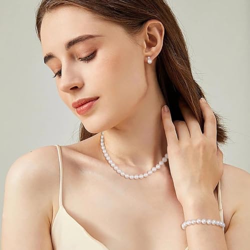 Classic Faux Pearl Necklace Bracelet Earrings Jewelry Set for Women Pearl Clip-on Stud Drop Dangle Earrings Jewelry Set Statement Bridesmaid Bride Birthday Wedding Accessory - color: Stud Earrings Set