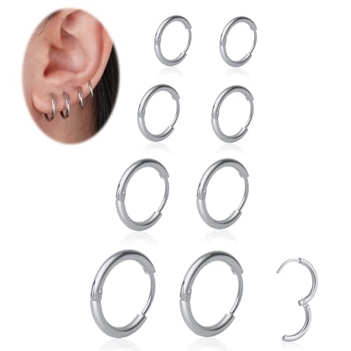 4 Pairs Small Hoop Earrings Set for Women, 316L Surgical Stainless Steel Huggie Hoop Earrings Hypoallergenic Cartilage Hoop Earrings for Helix Tragus Conch Piercing Jewelry for Women Men(Silver-2.0mm) - color: Silver, size: 6/8/10/12mm (Thickness: 2.0MM)