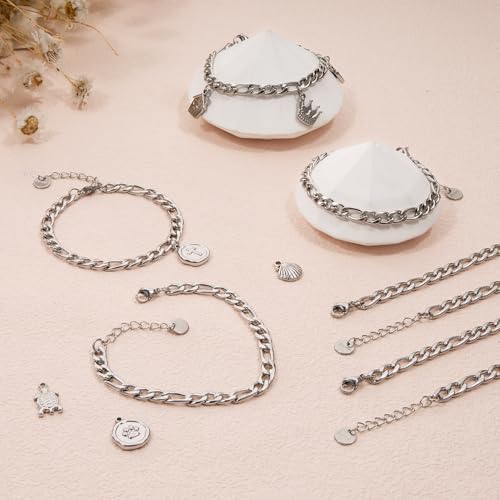 UMAOKANG 10 Pack Stainless Steel Figaro Bracelet Chains for Jewelry Making | Charm Silver Hand Chain Bracelets Bulk DIY Supplies Permanent Adjustable Bracelet Kit - color: 10pcs Figaro Steel