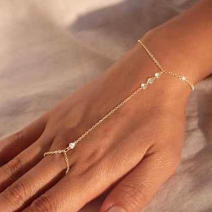 Cuzmly Bracelets for Women, Waterproof 14K Gold/Silver Plated Stackable Bracelets for Women Non Tarnish Trendy Dainty Paperclip Figaro Box Herringbone Hand Chain Bracelet Pack Stack Adjustable Jewelry for Women - style: Hand Chain B