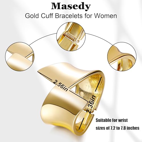 18K Gold Plated Wide Chunky Gold Cuff Bracelets for Women Chunky Bangle Bracelets Waterdrop Oval Irregular Trendy Wrist Wrap Bracelets Open Minimalist Thick Gold Wrist Cuff Bracelets - style: 18K Gold-E