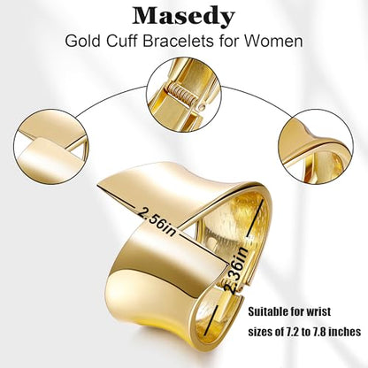 18K Gold Plated Wide Chunky Gold Cuff Bracelets for Women Chunky Bangle Bracelets Waterdrop Oval Irregular Trendy Wrist Wrap Bracelets Open Minimalist Thick Gold Wrist Cuff Bracelets - style: 18K Gold-E