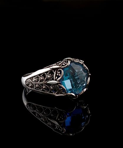 Filigranist 925 Sterling Silver Filigree Art Women Mini Dome Cocktail Ring with Gemstone, Gift Boxed - color: Blue Topaz
