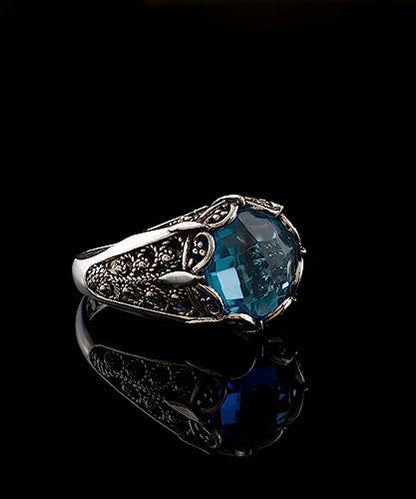 Filigranist 925 Sterling Silver Filigree Art Women Mini Dome Cocktail Ring with Gemstone, Gift Boxed - color: Blue Topaz
