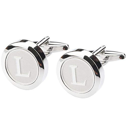 Mens Classic Stainless Steel Initial Cufflinks 26 Alphabet Initial Letter Cufflinks Business Wedding Shirts A-Z - style: L