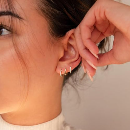 CZ Huggie Earrings for Women, Dainty Gold Earring Stacks 14K Gold Plated Small Huggie Hoop Earrings for Women Trendy Hypoallergenic Cute Unique Gold Earrings Set Fashion Gold Womens Jewelry - color: Gold-set3