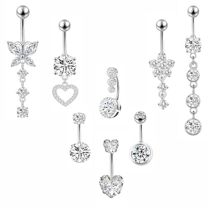 LEE&RO Belly Button Ring Dangle Stainless Steel Belly Rings 14G Belly Button Piercing Cute Navel Ring Belly Piercing Jewelry - style: 8Pcs-Silver