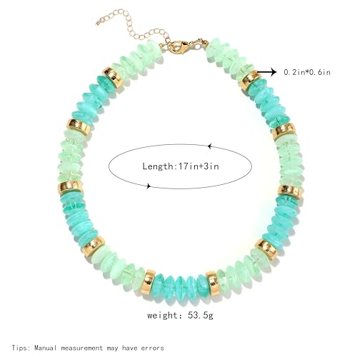 RISHEGAE Chunky Beaded Necklace for Women Boho Resin Beaded Choker Necklace Adjustable Surfer Beach Strand Necklaces Gold Handmade Acrylic Beads Jewelry Gift for Women - color: Style 1cyan