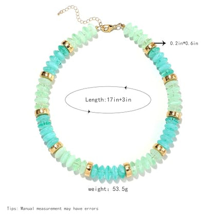 RISHEGAE Chunky Beaded Necklace for Women Boho Resin Beaded Choker Necklace Adjustable Surfer Beach Strand Necklaces Gold Handmade Acrylic Beads Jewelry Gift for Women - color: Style 1cyan