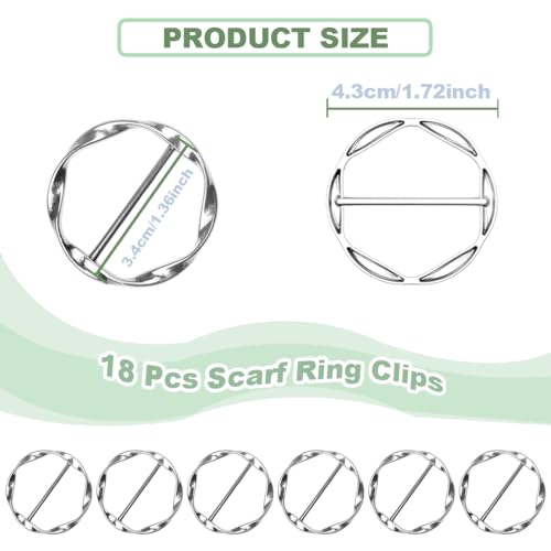 18Pcs Shirt Ties Clips for Women Silk Scarf Ring Clip T-Shirt Buckle Ring Clip Metal Round Circle Clip Clothes Clip - color: Silver
