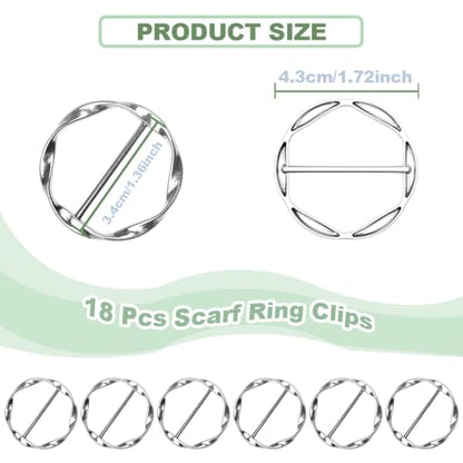 18Pcs Shirt Ties Clips for Women Silk Scarf Ring Clip T-Shirt Buckle Ring Clip Metal Round Circle Clip Clothes Clip - color: Silver