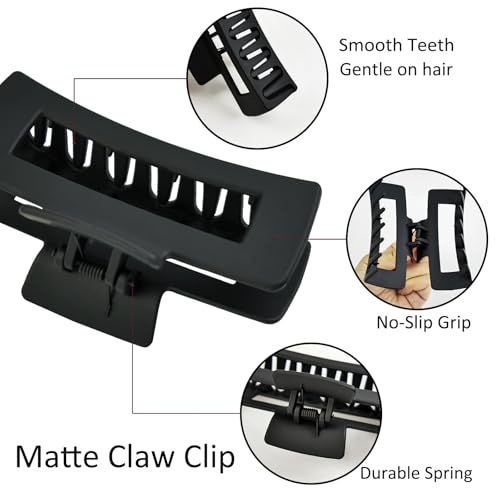8 Pcs Claw Clips and Hair Scrunchies Set – Square Hair Clips for Women, Medium Non-Slip Matte, Large Satin Scrunchies, Hair Accessories for Thick Thin Hair, Party, Daily Use, Black&Beige - color: Classic Black & Cream