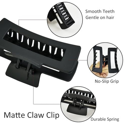 8pcs Black Hair Accessories Set – Square Hair Clips for Women, Satin Hair Scrunchies for Thick Thin Hair, Non-Slip Matte Hair Claws, Birthday Gift - color: All Black Set