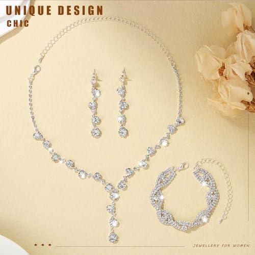 Sixexey Rhinestone Jewelry Set Sparkly Prom Jewelry Necklace for Women | Silver Jewelry Wedding Necklace Jewelry Accessories for Women