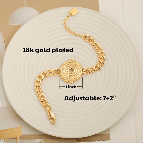 PEARLADA 18k Gold Plated Chain Layerd Bracelet Coin Charm Toggle Bracelet Trendy Cubic Zirconia Jewelry - color: Swirl Plate
