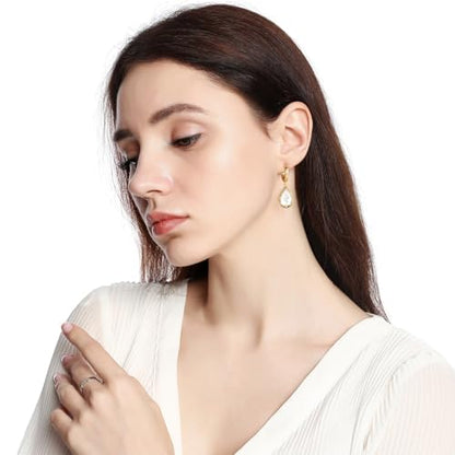 Crystals Teardrop Dangle Drop Earrings, 18K Gold Plated Hoop Earrings Zirconia Jewelry for Women Gifts - color: White