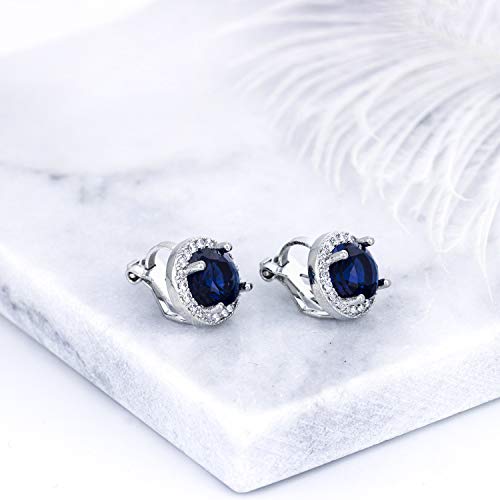 YOQUCOL 8MM Cubic Zirconia Crystal Clip On Stud Earrings Round Non Pierced Earrings for Women - color: Blue