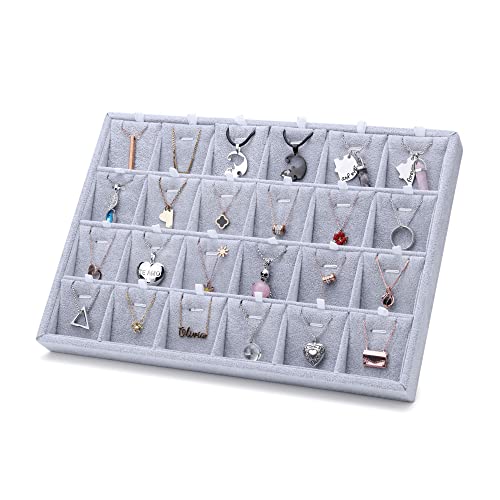 24 Grid Stackable Jewelry Tray Organizer with Removable Divider Velvet Tray | Jewelry Display Tray for Earrings Necklaces Bracelet Rings Display Showcase - Grey - color: Grey