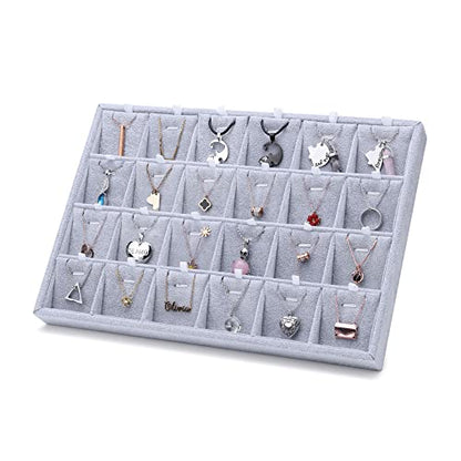 24 Grid Stackable Jewelry Tray Organizer with Removable Divider Velvet Tray | Jewelry Display Tray for Earrings Necklaces Bracelet Rings Display Showcase - Grey - color: Grey