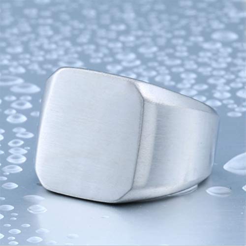 Stainless Steel Signet Ring for Men Solid Square Biker Rings Matte Brushed/Polished Finish - color: Brushed, Silver