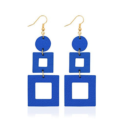 KINIVA Leather Dangle Earrings for Women Trendy, Lightweight Leaf Circle Lightning Earrings Drop, Jewelry Gifts for Women - color: 38 Blue
