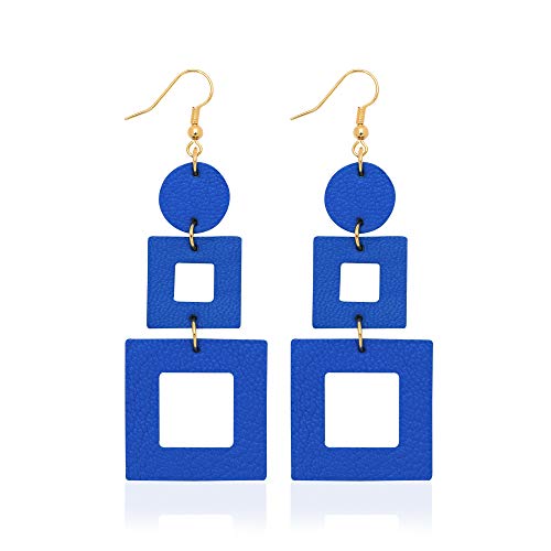 KINIVA Leather Dangle Earrings for Women Trendy, Lightweight Leaf Circle Lightning Earrings Drop, Jewelry Gifts for Women - color: 38 Blue