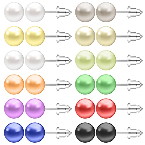 AoedeJ Colorful Pearl Stud Earrings - Small Pearl Earrings Set in Stainless Steel for Women - color: 4mm
