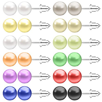 AoedeJ Colorful Pearl Stud Earrings - Small Pearl Earrings Set in Stainless Steel for Women - color: 4mm