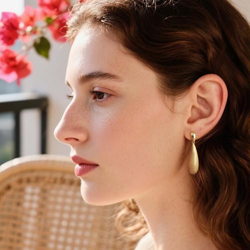 Large Geometric Drop Dangle Earrings for Women Pearl Teardrop Disc Rectangle Oval Fishtail Shell Shaped Textured Dangle Studs Earrings for Women - color: Gold-Brushed