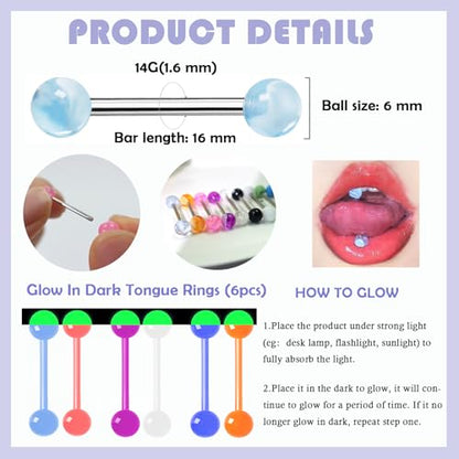48Pcs 14G Colorful Ball Tongue Rings Surgical Stainless Steel Nipple Rings | Acrylic Plastic Tongue Barbells Piercing Jewelry Bar Length 16mm for Women Men