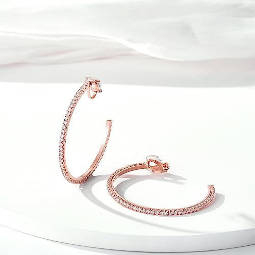 YOQUCOL 4.3CM(1.7in) Clip On Hoop Earrings Cubic Zirconia Non Pierced Ears Hoops for Women - color: 55MM-Rose gold
