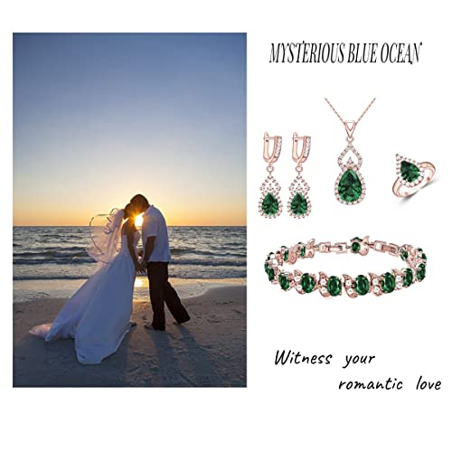 LMXXVJ Women Jewelry Set Platinum Plated Necklace Open Ring Earrings Bracelet Set,Birthday/Anniversary Mother’s Day Jewelry Gifts for Mom/Wife/Sister/Best Friend - color: Rose Gold-Green