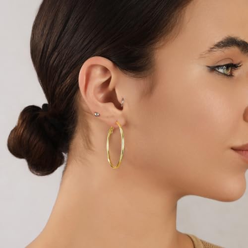 2mm Sterling Silver Big Hoop Earrings For Women - Large Hypoallergenic Circle Endless Thin Oversize Silver Hoops - color: Gold,30mm hoops