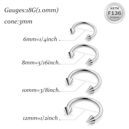 Ruifan 20G 18G 16G 14G 12G Horseshoe Nose Ring Titanium Septum Rings Piercing Jewelry Cartilage Conch Helix Rook Lip Tragus Earring Hoop Eyebrow Retainer For Women Men 6mm 8mm 10mm 12mm 14mm 16mm 19mm - size: Spike: 18G - 10MM