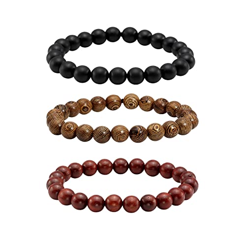 Eigso 6-8mm Wood Beads Bracelet Prayer Beads for Meditation Buddha Tibetan Bracelet for Men and Women - color: A2 : 3 Pcs