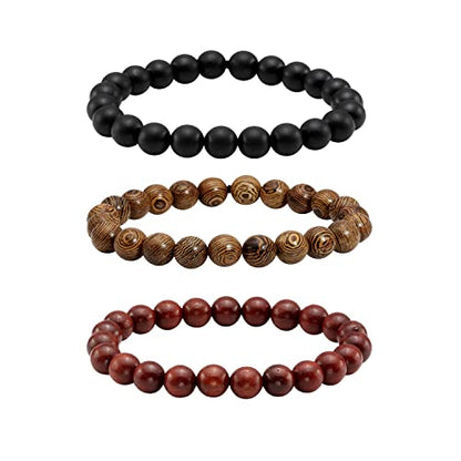 Eigso 6-8mm Wood Beads Bracelet Prayer Beads for Meditation Buddha Tibetan Bracelet for Men and Women - color: A2 : 3 Pcs