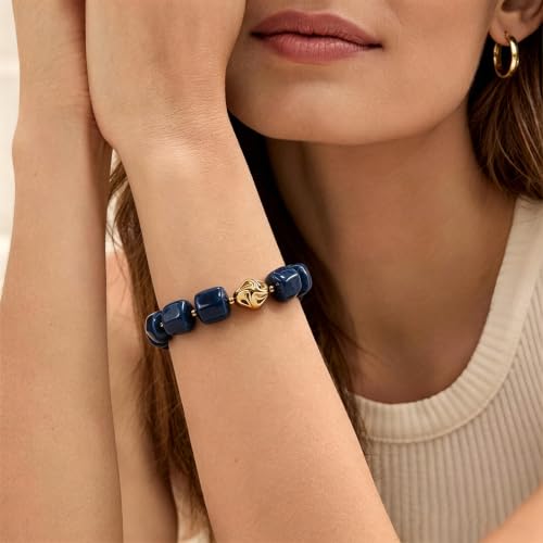VIBILIA Chunky Beaded Bracelet for Women Multicolor Big Resin Acrylic Bead Elastic Stretch Bracelet, Trendy Statement Bracelets Boho Summer Beach Vacation Charm Jewelry - color: Square-Blue