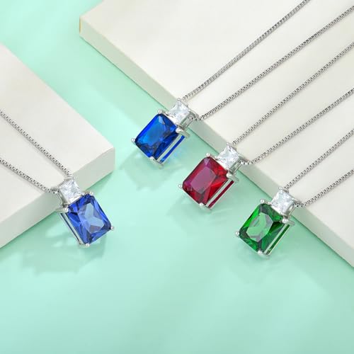 STARCHENIE 925 Sterling Silver Necklace Earrings for Women Princess & Emerald Cut Pendant September Birthstone Created Sapphire Jewelry Set
