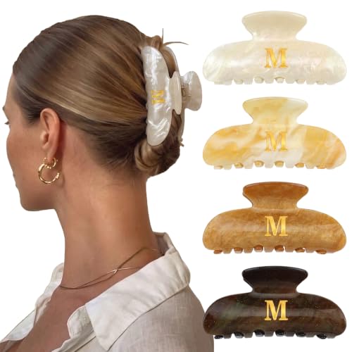 4PCS Hair Clips for Women, Claw Clips for Thick Thin Hair Letter M | Initial Claw Clips for Hair Accessories Gifts Durable Hair Clips for Women Personalized Gifts for Women - color: M