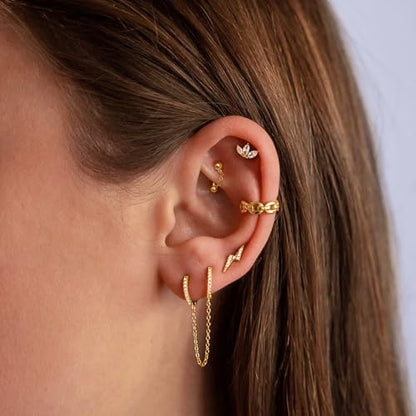 3 Pcs 316L Stainless Steel 16G Tragus Helix Rook Piercing Jewelry with Chain, Cartilage Earrings for Women, Belly Button Ring Vertical Labret Lip Piercing Jewelry - color: Gold, size: Ball