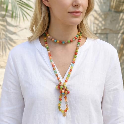Firstmeet Fashion Beads Rope Knot Long Beaded Necklace Versatile 60" Strand Costume Jewelry for Women - color: Colorful