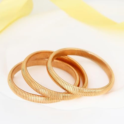 Gold Chunky Stretch Snake Chain Bangle Bracelets Stack for Women Trendy, 18K Gold Filled Stainless Steel Stretchy Womens Stackable Wristband Bangles Bracelet Set - style: 3PCS 10MM EACH