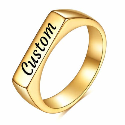 MYNENEY Stainless Steel Square Shape Signet for Men Statement Ring - color: Geometrical-Custom Gold