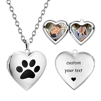 PHOCKSIN Personalized Locket Necklace for Women Photo Necklace with Customized Picture Birth Flower Birthstone Customizable Birthday Gifts - color: #02-Heart Silver Pawprint