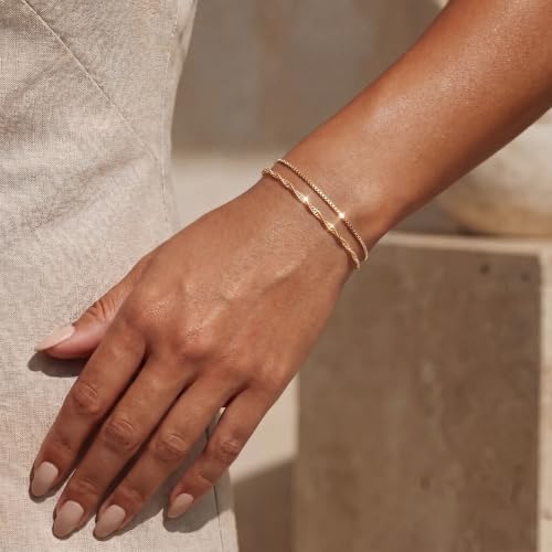 Moodear Gold Bracelets for Women, 2PCS Dainty 14K Gold Plated Link Chain | Waterproof Non Tarnish Jewelry, Adjustable Gold Plated Link & Bead Chain, Perfect for Daily Wear, Vacation Outfits & Gifts - color: gold-3