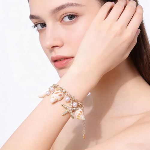 Shell Starfish Necklace Bracelet for Women Conch Statement Chunky Necklace Mermaid Costume Beach Jewelry - color: bracelet
