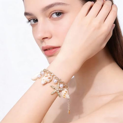 Shell Starfish Necklace Bracelet for Women Conch Statement Chunky Necklace Mermaid Costume Beach Jewelry - color: bracelet
