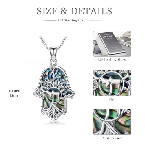 Hamsa Necklace 925 Sterling Silver Evil Eye/Lotus Flower/Star of David/Chai/Yin Yang Hamsa Hand Pendant Jewelry Hand of Fatima Gifts for Women - style: Chai