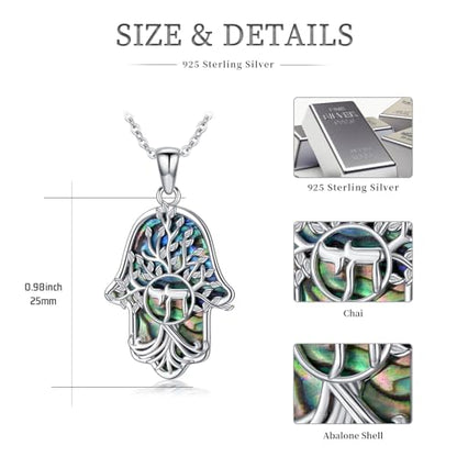 Hamsa Necklace 925 Sterling Silver Evil Eye/Lotus Flower/Star of David/Chai/Yin Yang Hamsa Hand Pendant Jewelry Hand of Fatima Gifts for Women - style: Chai