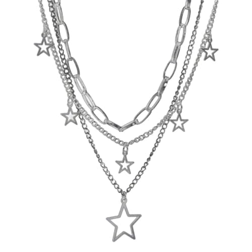 Gothic Necklaces for Women Cross Heart Pendant Layered Necklace Statement Jewelry Dark Romantic Gift for Halloween Parties - color: C4:star necklace
